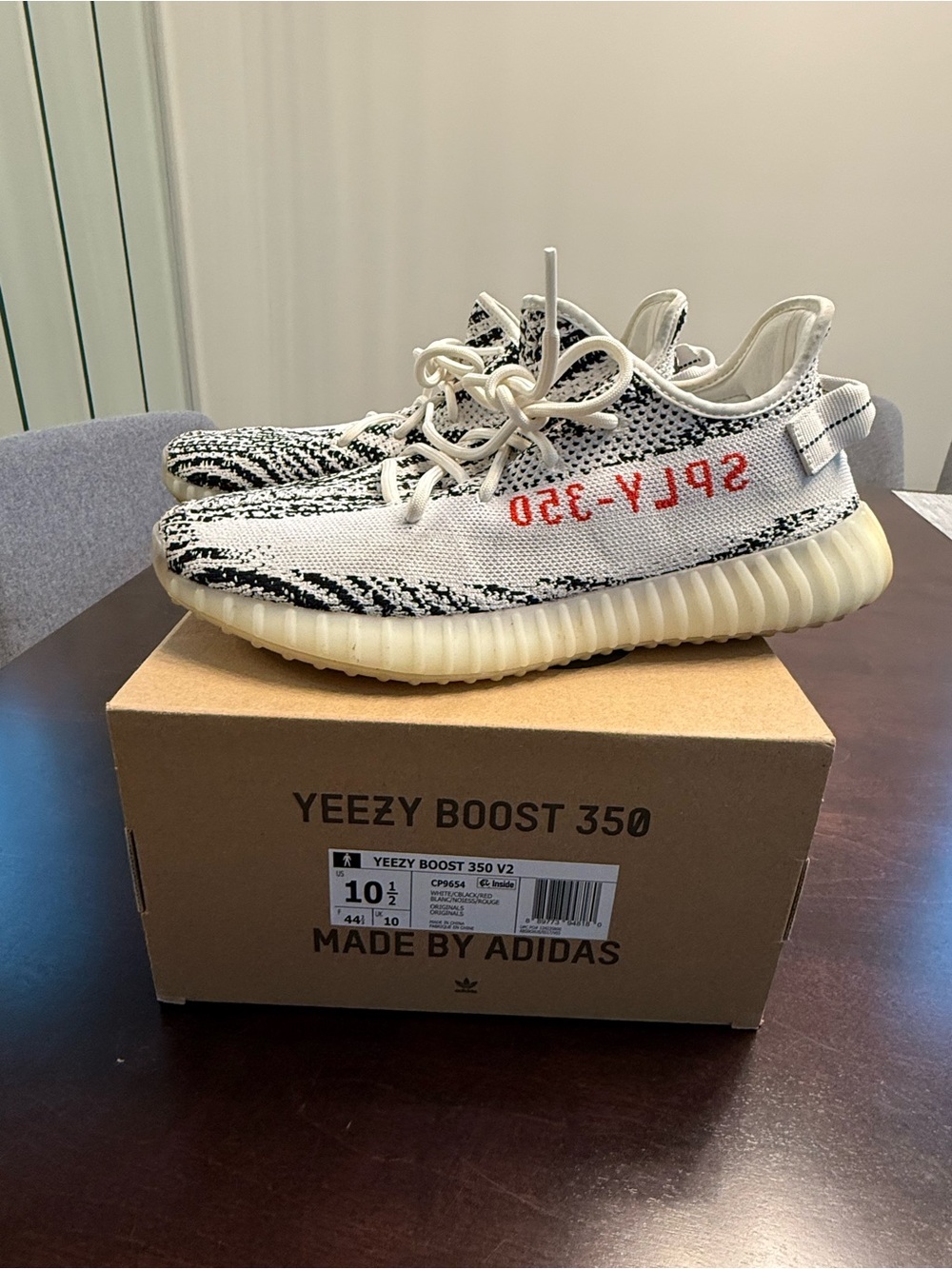 Adidas Yeezy Boost 350 V2 Zebra Sneakers - White/Black with Red Accents